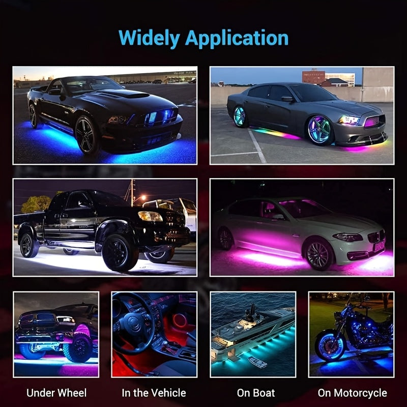 4-Car RGB 8-Color Sound Music Feature And Wireless Remote Control Underbody Light Bar for Car SUV Truck Application Control Music Mode Car Underlight Bar, Underglow LED Light Kit, Without Battery