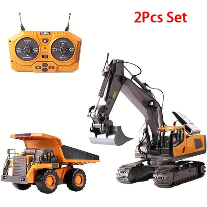 Remote Control Excavator Toy Set for Kids with Metal Shovel Bucket LED Lights & 1200mAh Rechargeable Battery – 2.4GHz RC Construction Vehicle for Boys Ages 6+, Birthday Christmas Gift, Multi-Vehicle Options