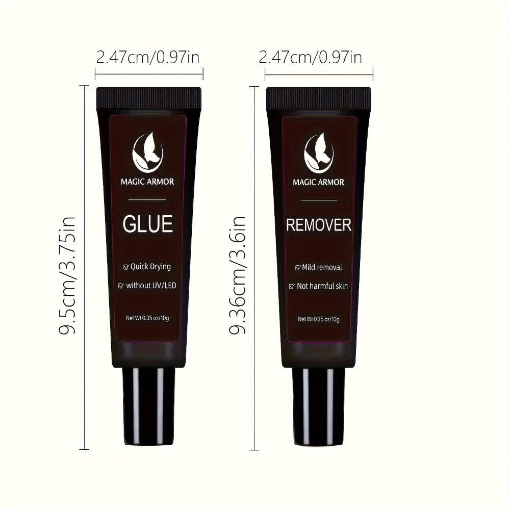 Press On Nail Glue with Remover Kit Super Strong 10g Clear Drying Adhesive for Acrylic False Nails Long Lasting Hold Nail Art Glue and Remover Set Salon Quality at Home