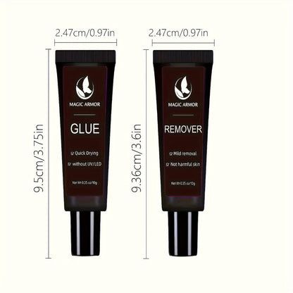 Press On Nail Glue with Remover Kit Super Strong 10g Clear Drying Adhesive for Acrylic False Nails Long Lasting Hold Nail Art Glue and Remover Set Salon Quality at Home