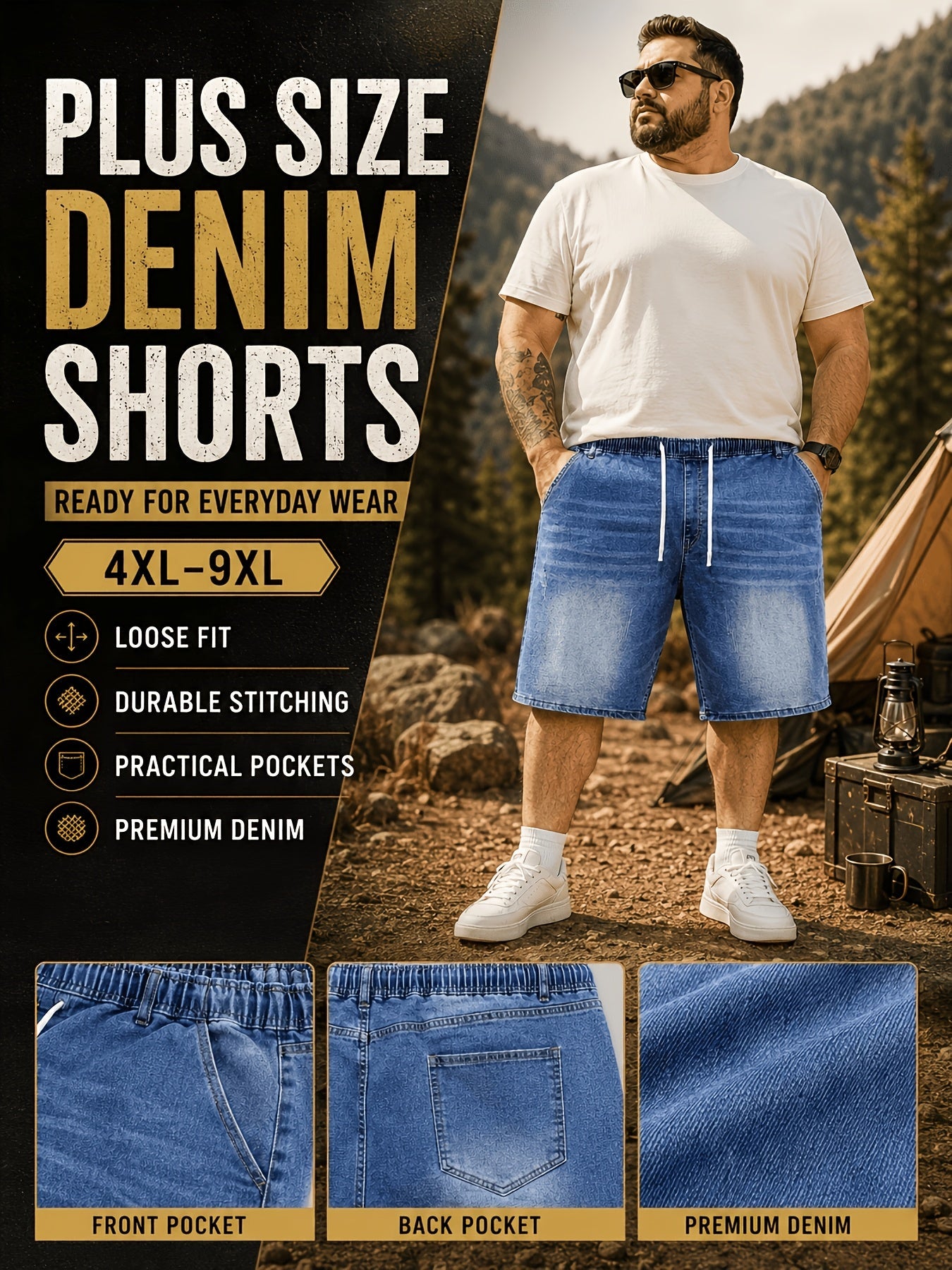 Men's Denim Shorts - Elastic Waist