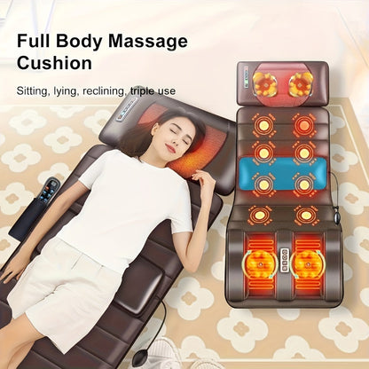 Full Body Heating Massager Set – PU Leather Massage Chair Pad with Neck Massager, Leg Massager, Lumbar Pillow & Headrest, Timer, Non-Slip Base, Full Body Heat Massage for Home & Office Relaxation