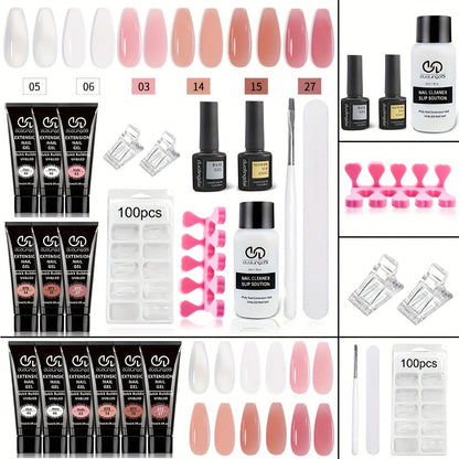 Poly Nail Gel Kit Hard Builder 6 Colors Clear Pink White — Nail Extension Thickening & Strengthening Gel for Brittle Thin Nails & French Manicure | Soak-Off UV LED Long-Lasting Salon & Home Use for Women