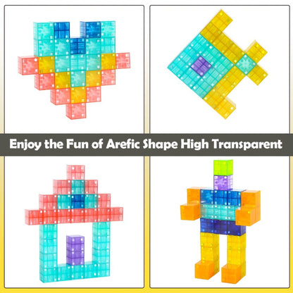 3D Magnetic Cubes 54PCS for Kids – True Three-Dimensional STEM Building Blocks Set, Geometry Magnet Cube Toy for Toddlers Boys & Girls Ages 3 4 5 6, Creative Open-Ended Construction, Birthday Christmas Gift
