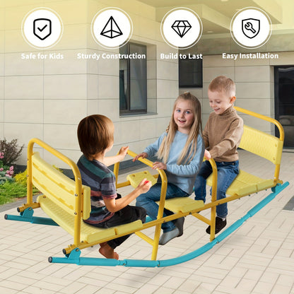 Kids Metal Teeter Totter 2-in-1 Seesaw & Rocker for Boys and Girls – 1 to 3 Person Indoor Outdoor Rocking Seesaw, Heavy-Duty Playground Equipment for Backyard, Lawn & Playroom