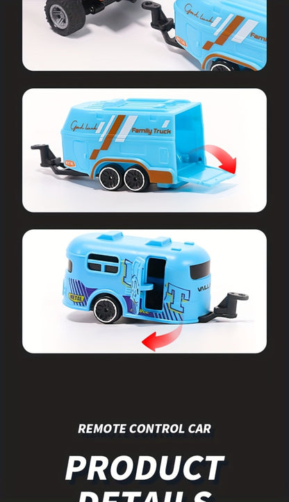 Mini RC Truck 1:64 Scale with Trailer – 2.4GHz Alloy Remote Control Monster Off-Road Pickup with LED Body Lights & Headlights, Rock Crawler Toy for Boys, Birthday Christmas Gift Green Gray Blue