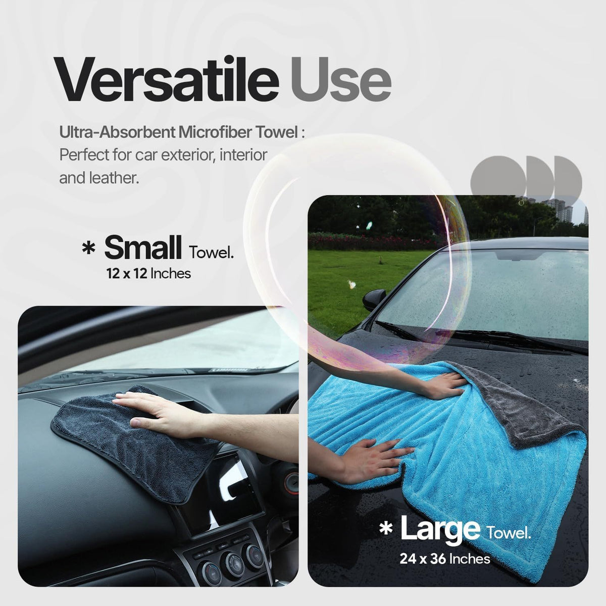 Extra Large Pack of 2 Double Twisted Loop Quick-Drying Towel | 24X36 Inches 1400GSM And 12X12 Inches | High Absorbency | Leaving No Streaks | Designed for Car Detailing