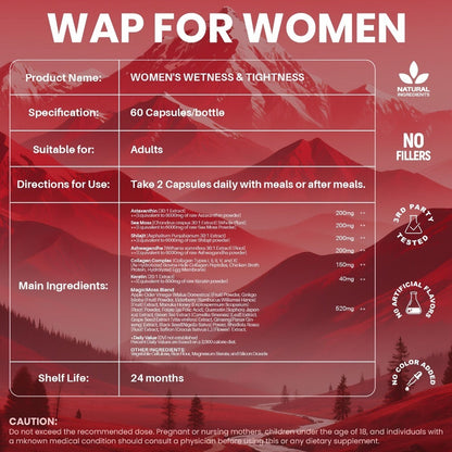 Women's Intimate Wellness Capsules with Kacip Fatimah, Manjakani & Maca Root - Natural Hydration, Tightness & Elasticity Support - Postpartum & Hormonal Balance - 30 Servings