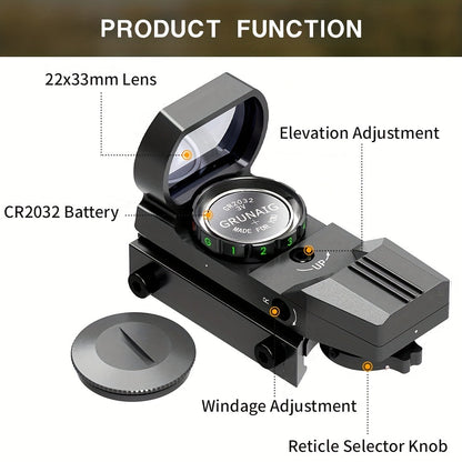 Red Green Dot Sight 33mm with 4 Reticle Modes – Dual Illuminated Rifle Scope, 1x Magnification, 1 MOA Adjustment, Parallax-Free Rail Mount Optic for Hunting, Target Shooting & Tactical Use on Rifles Shotguns Carbines