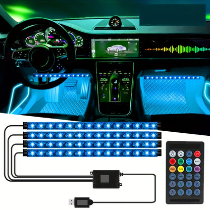 Car Interior LED Strip Lights App Control Dreamcolor Dynamic 114" Fiber Optic Ambient Lighting Kit for Center Console Door Decoration, Music Sync USB Power, 4pcs 6-in-1 10-in-1 Options