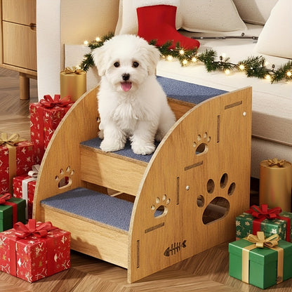 Dog Stairs for Bed & Couch Non-Slip – 3 to 5 Step Pet Steps with Safety Rails, Ramp Design for Small Medium Dogs, Cats & Senior Pets, Wooden & Foam Options Available