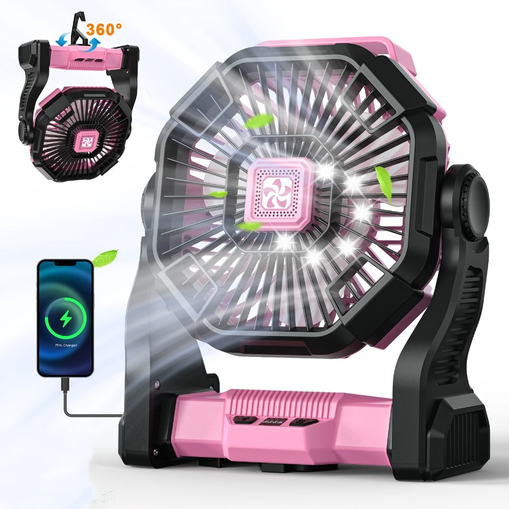 Camping Fan with LED Lantern, 3-in-1 Battery Powered Portable Fan Light for Tent Outdoor, Rechargeable Electric Fan with Timer 360° Rotation, for Camping Hiking Barbecue Travel Emergency