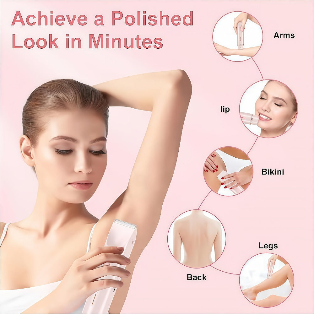 Bikini Trimmer for Women 2-in-1 Dual Head IPX7 Waterproof Electric Shaver Body Hair Trimmer Facial Hair Remover Bikini Underarm Leg Arm Face 90-Min Battery USB Rechargeable Pink Travel-Friendly
