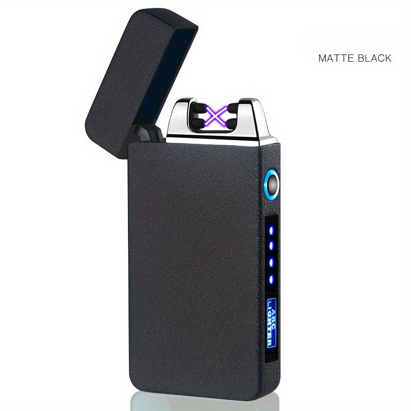 USB Electric Lighter Dual Arc Plasma – Windproof Flameless Rechargeable Lighter with LED Power Display, Touch Sensor, Metal Body, Ideal for Outdoor Camping Candles Holiday Gift (No Battery Required)
