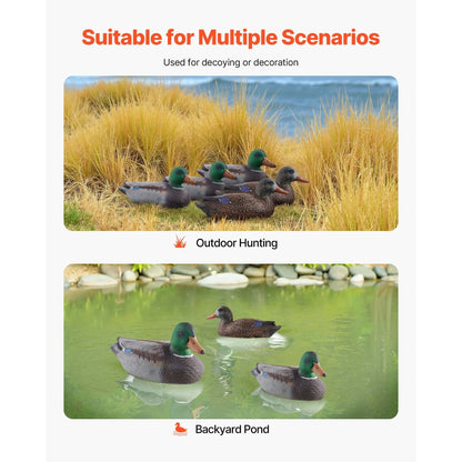 Duck Decoys 6-Pack – Realistic Floating Teal Decoy Set with Bionic Painting, XPE Compression Storage, 3 Male & 3 Female Ducks for Hunting, Pond Garden Yard Decoration, Flock Simulation