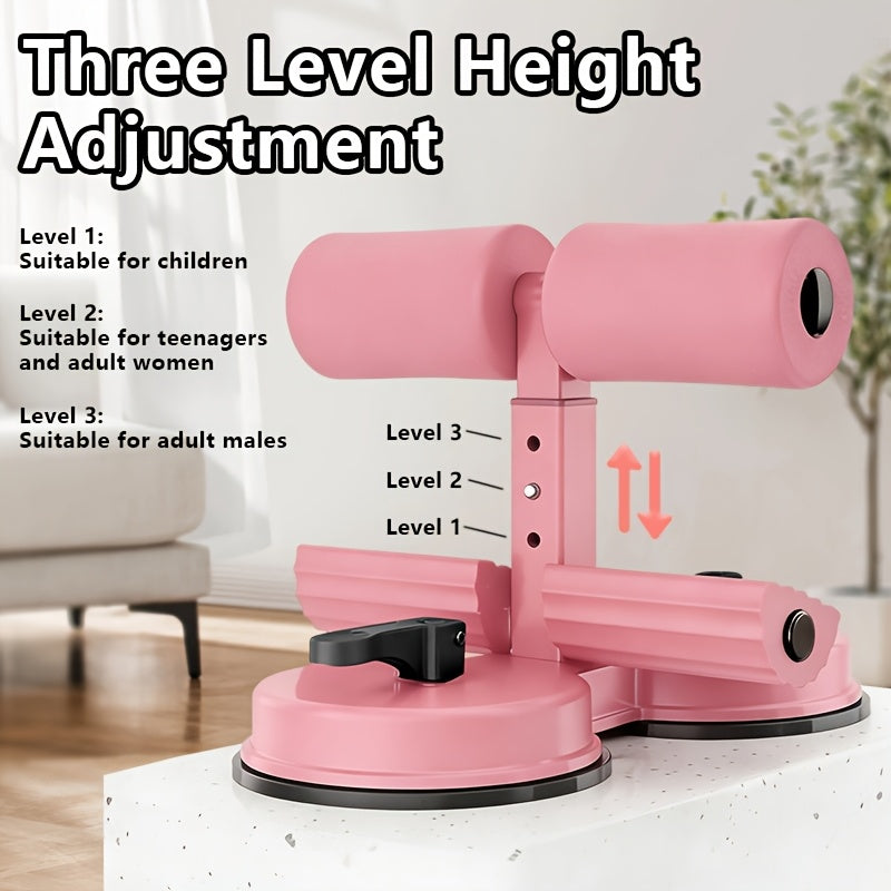 Portable Sit Up Bar with Resistance Bands – 3-Section Adjustable Ab Exercise Bar, Dual Suction Cup Floor Mount, Lightweight Home Gym Fitness Equipment for Core Training in Small Spaces, Black & Pink