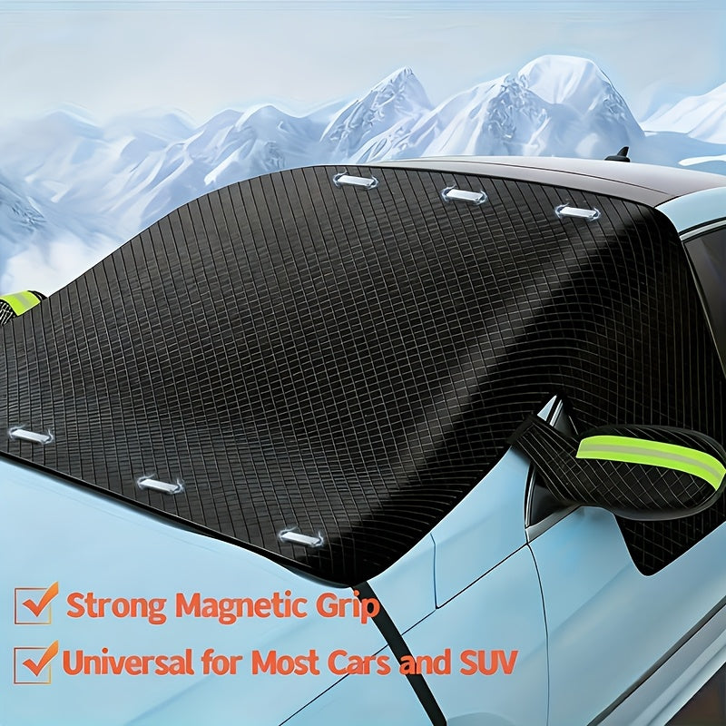 Magnetic Car Sunshade Cover Universal Fit – UV Blocking Heat Insulating Snow Wind Leaf Proof with Reflective Strips, 3-Window Extendable Design for SUV Sedan MPV Off-Road