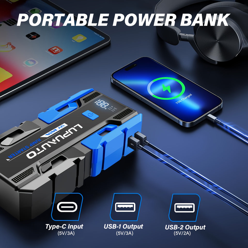 3000A Jump Starter, Portable Car Battery Jump Starter for Up to 2.38gal Gas & 1.85gal Diesel Engines, Car Battery Booster Pack with Built-in LED Light