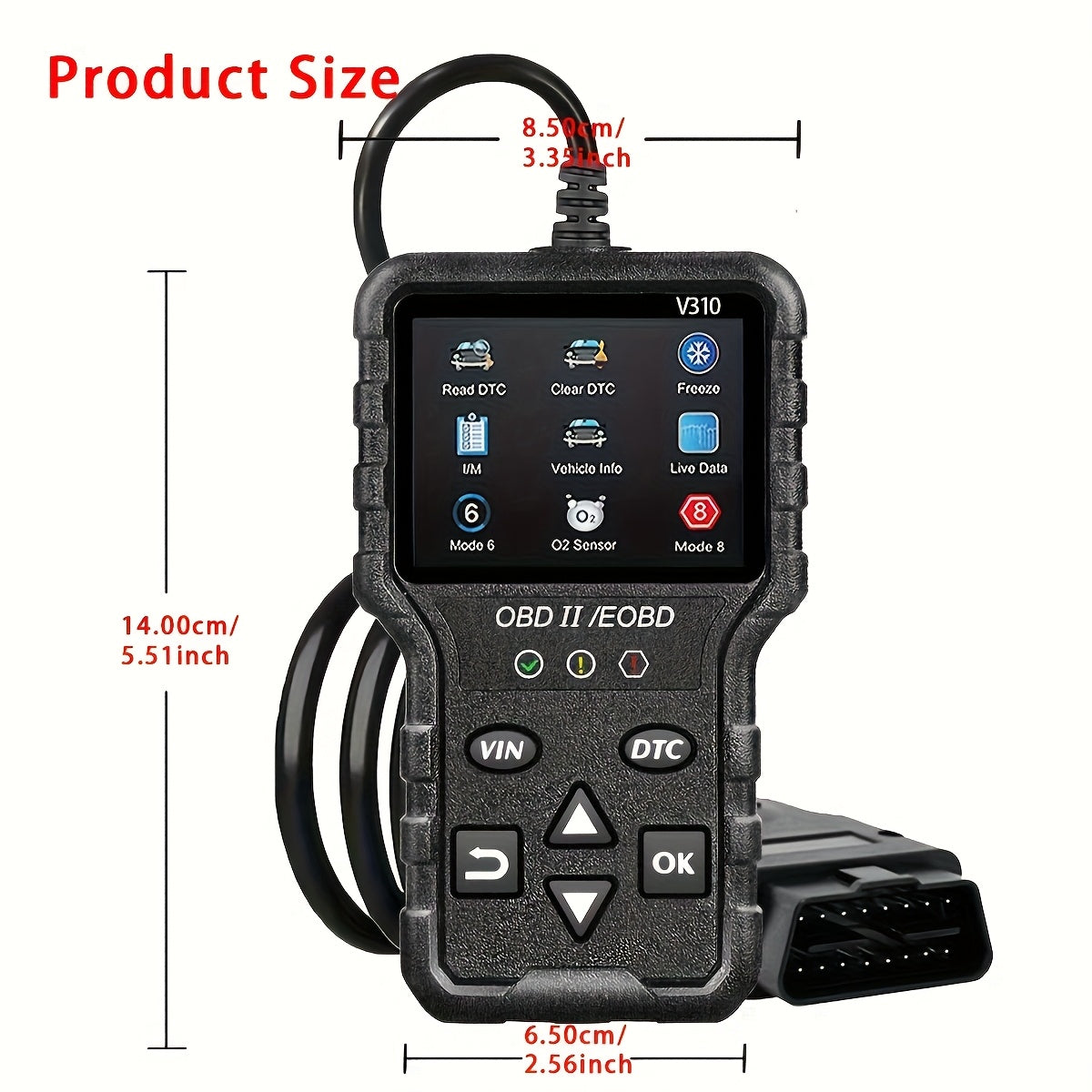 2025 Newest OBD2 Scanner Diagnostics Tool, Full OBD2 Functionality, Reset, Modes 6 & 8, Engine Code Reader for All OBDII/EOBD Vehicles Post-1996, 36V Max, USB Powered, No Battery Included