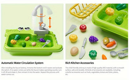 Kids Play Sink Toy with Running Water – Automatic Water Cycle System Pretend Play Dishwasher Kitchen Sink for Toddlers Boys & Girls, Role Play Kitchen Accessory Birthday Gift