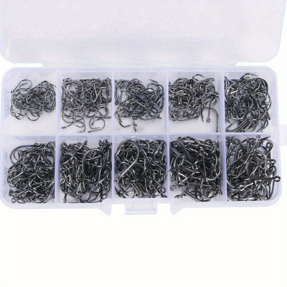 1000pcs Fishing Hooks Assorted Sizes #3-#12 Sharp Carbon Steel Fish Hooks Set with Portable Tackle Box for Sea Freshwater Bass Trout Carp Fishing Gear Kit Men Gift