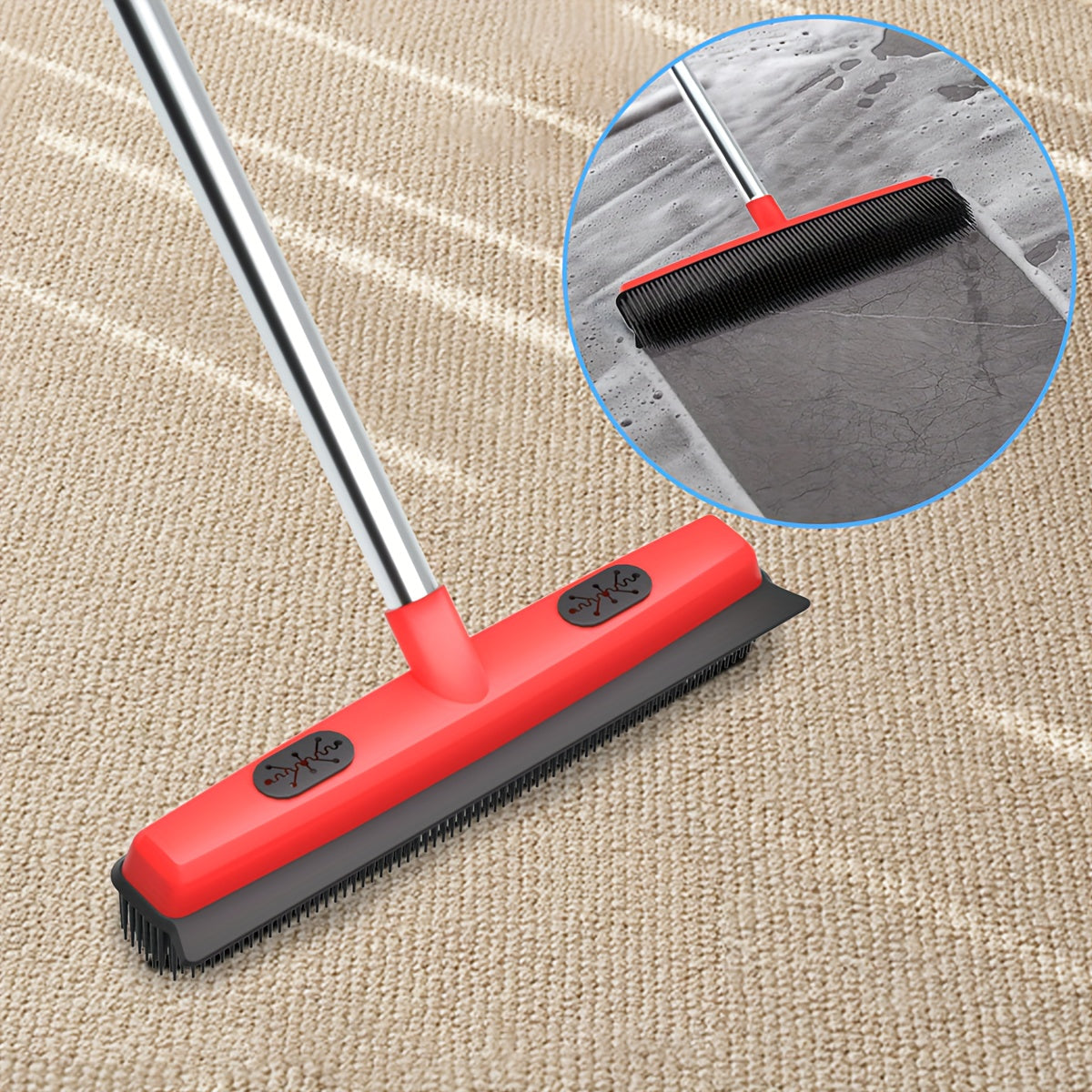 Pet Hair Removal Broom 2-in-1 Silicone Rubber Bristle Broom & Squeegee - Anti-Static Pet Fur Cleaner for Carpet, Hardwood & Tile Floors, Ideal for Dogs & Cats