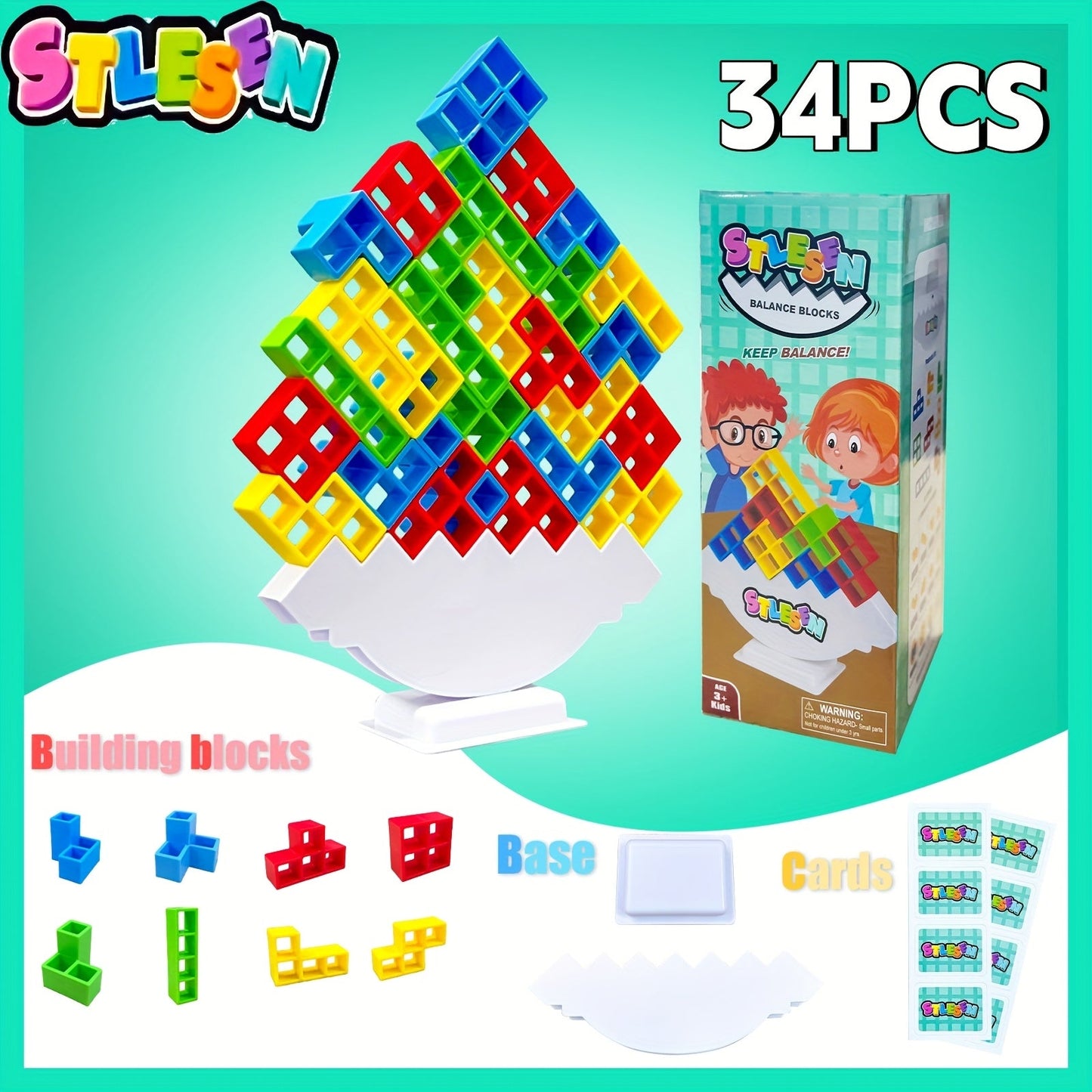 Balancing Stacking Blocks Game Set – Tumble Tower Family Strategy Toy for Kids Adults 16 20 34 50 68 Pcs Color Gift Box Birthday Christmas Party Game