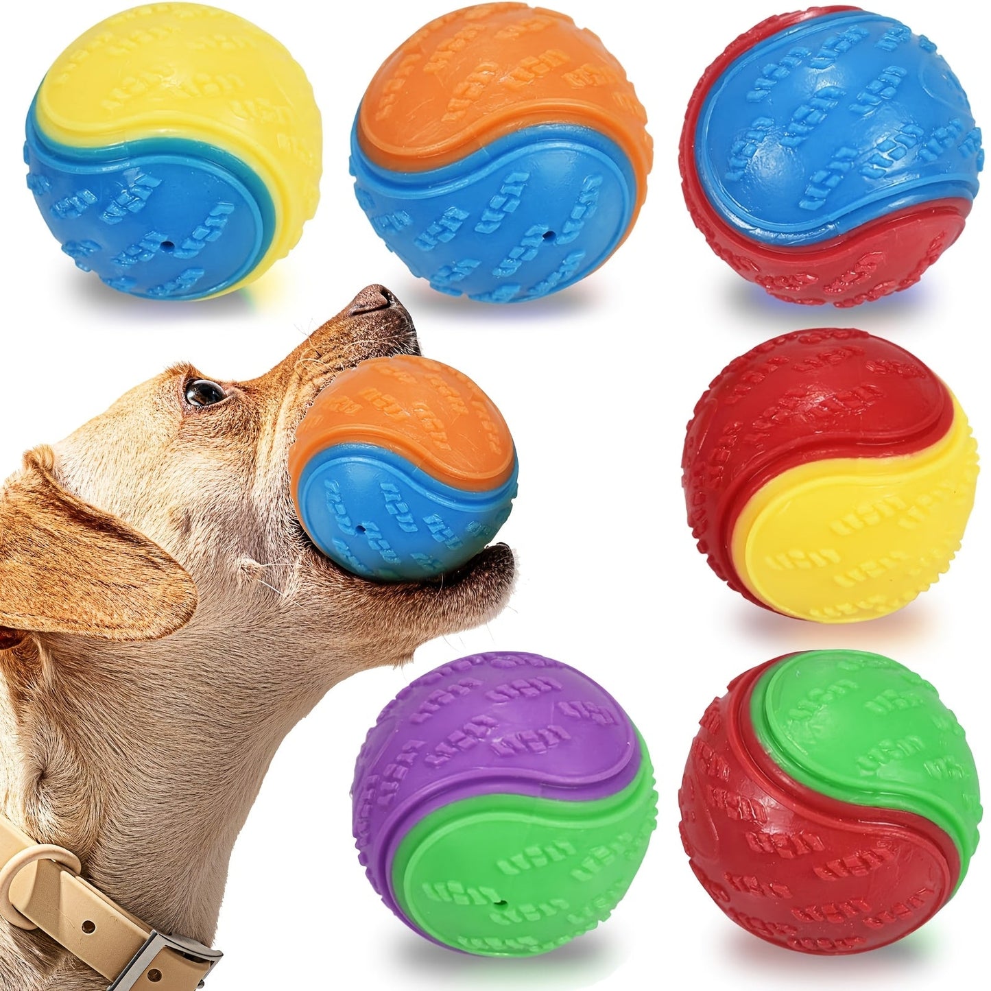 Squeaky Dog Balls High Bounce 2.5in Chew Teething Toy for Dogs - Durable Rubber Interactive Play & Training Ball Compatible with Ball Launcher, Pack of 1 3 6, Puppy to Large Dog, No Battery Needed