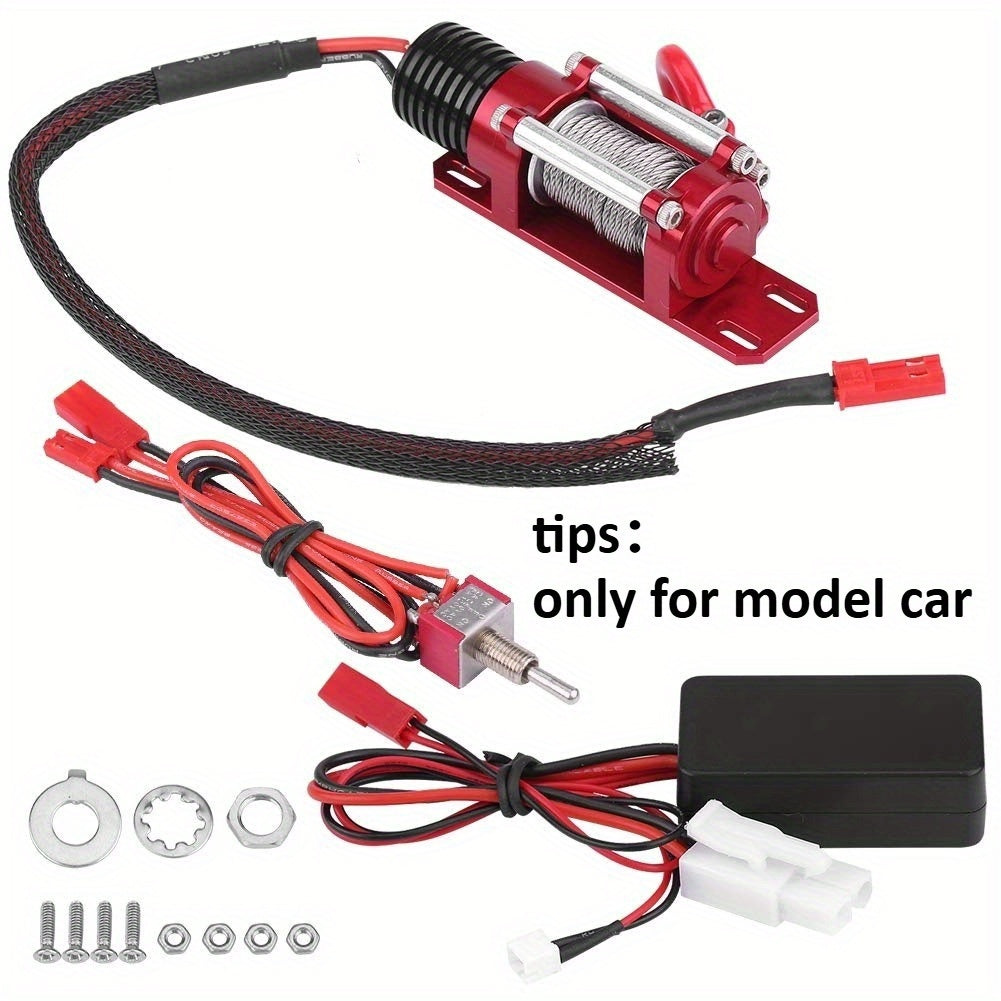 1/10 Car Winch for RC Cars, Wired Steel Winch for RC Cars, Compatible with 1/10 Scale Tracked Vehicles, Suitable for Traxxas/Hsp/Redcat/Tamiya/Axial/Scx10/D90/Hpi 1/10 for rc Crawler Car, Off-Road Recovery Accessory