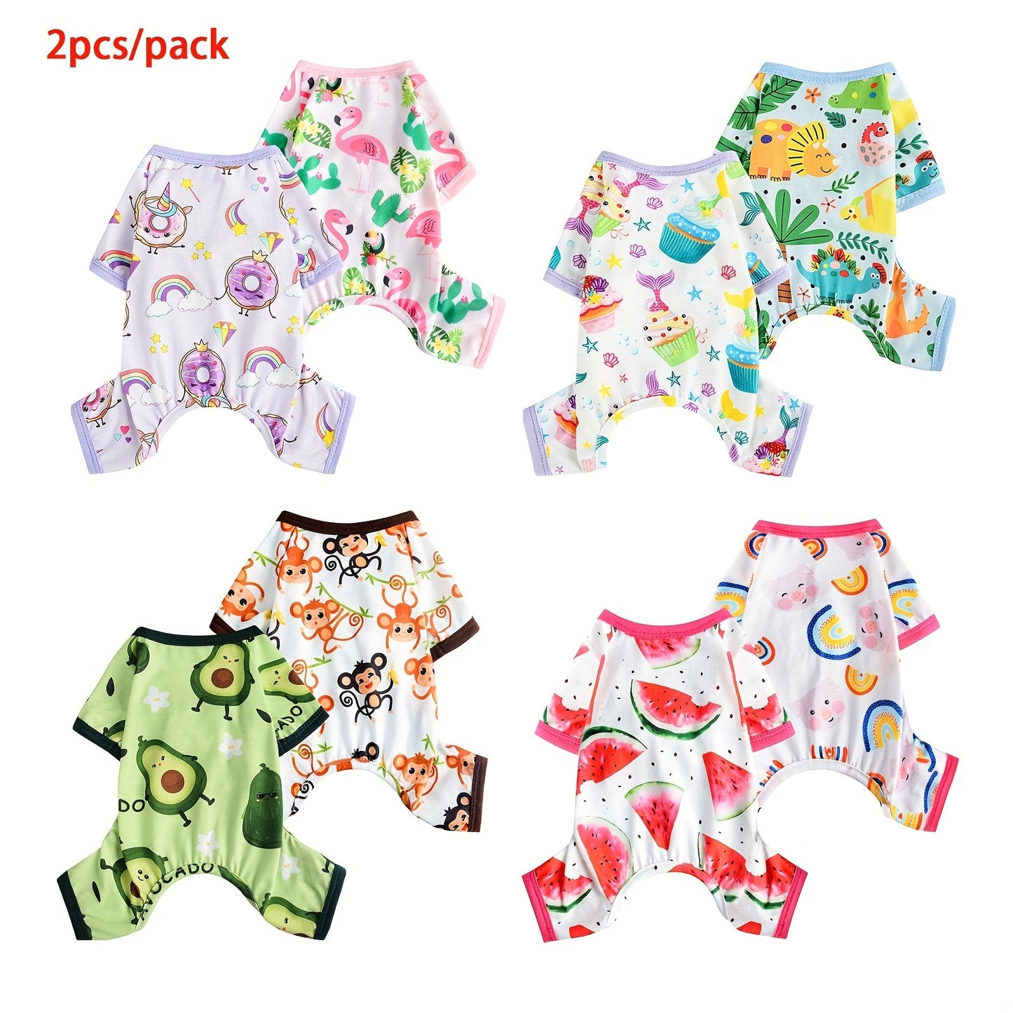 Dog Jumpsuit 2-Pack - Soft Knit Pet Pajamas for Small Dogs & Cats, Machine Washable Pullover Onesie Sleepwear for Chihuahua Yorkie Toy Breeds, Cute Printed All-Season Puppy Apparel XS-XXL, Gift for Dog Lovers