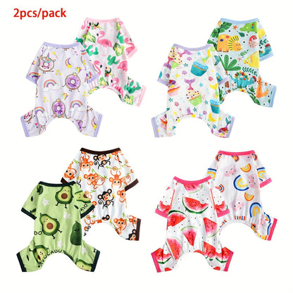 Dog Jumpsuit 2-Pack - Soft Knit Pet Pajamas for Small Dogs & Cats, Machine Washable Pullover Onesie Sleepwear for Chihuahua Yorkie Toy Breeds, Cute Printed All-Season Puppy Apparel XS-XXL, Gift for Dog Lovers