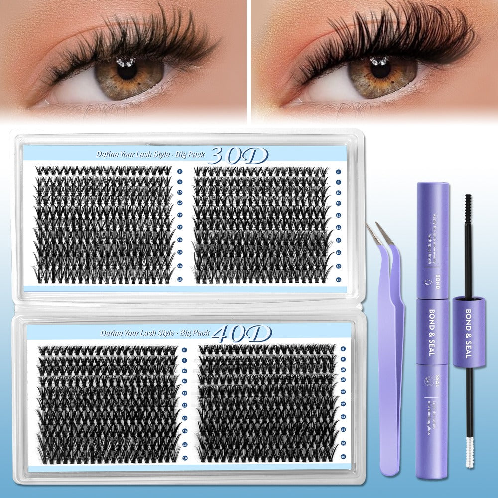 800Pcs Fluffy Wispy Lash Clusters Kit — 30D 40D Mixed Length 8-16mm DIY Eyelash Extensions with 2-in-1 Bond & Seal Glue and Tweezers, Natural Long-Lasting Cluster Lashes for Everyday Wear & Events