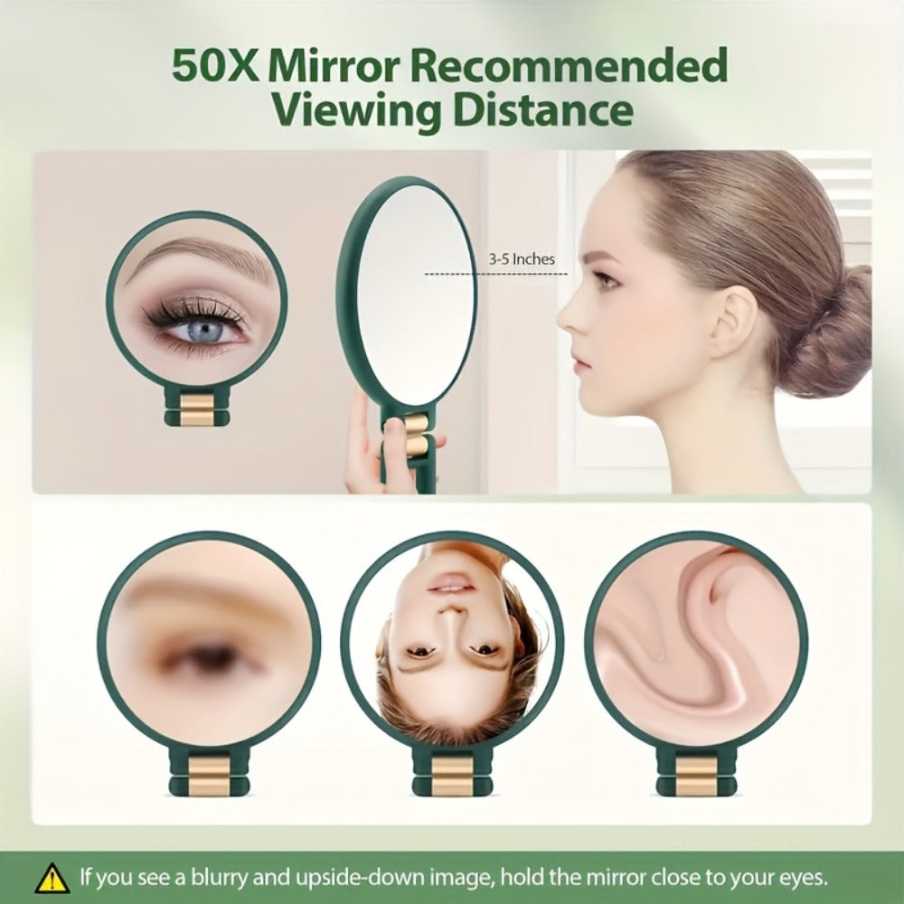 50X Magnifying Makeup Mirror Double Sided Handheld - 1X/50X Zoom Portable Compact Mirror with 360° Rotating Handle, Desktop Hanging & Handheld Use, Precision Beauty Mirror for Women, Black & White