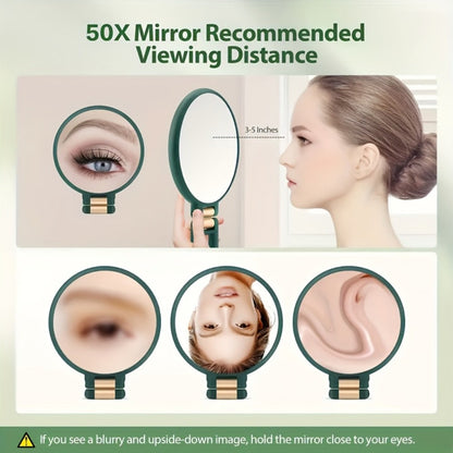 50X Magnifying Makeup Mirror Double Sided Handheld - 1X/50X Zoom Portable Compact Mirror with 360° Rotating Handle, Desktop Hanging & Handheld Use, Precision Beauty Mirror for Women, Black & White