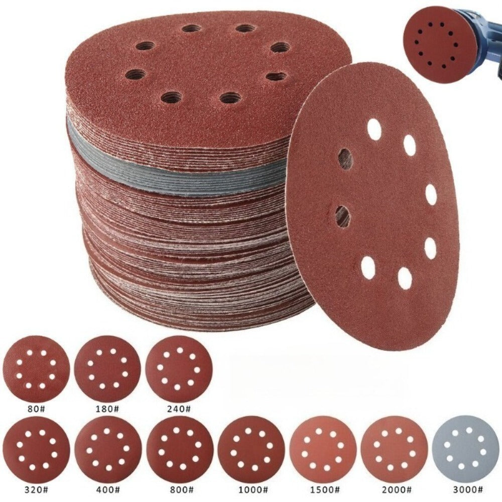 5 Inch Sandpaper 94 Pcs – 8-Hole Hook & Loop Sanding Discs, Assorted Grits 80/180/240/320/400/800/1000/1500/2000/3000, Aluminum Oxide Abrasive for Car Polishing, Wood, Metal & Paint Removal (125mm)