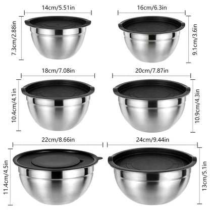 Stainless Steel Mixing Bowl Set 26pcs with Sealed Lids – 6 Bowls (0.7–3.6 Qt), 2 Colanders & 3 Sharpening Tools – Nesting Kitchen Bowls for Baking, Salad, Mixing, Storage & Camping