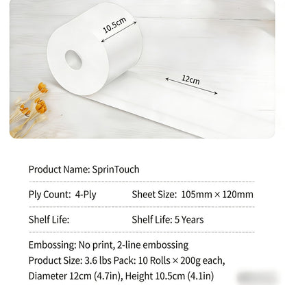Toilet Paper Bulk 10 Roll 4-Ply Super Soft Thick Undyed Bath Tissue - Strong & Durable No Crumble Bathroom Tissue Rolls for Home, Hotel, Office, Dining & Restaurant Use, 1/2/3 Pack