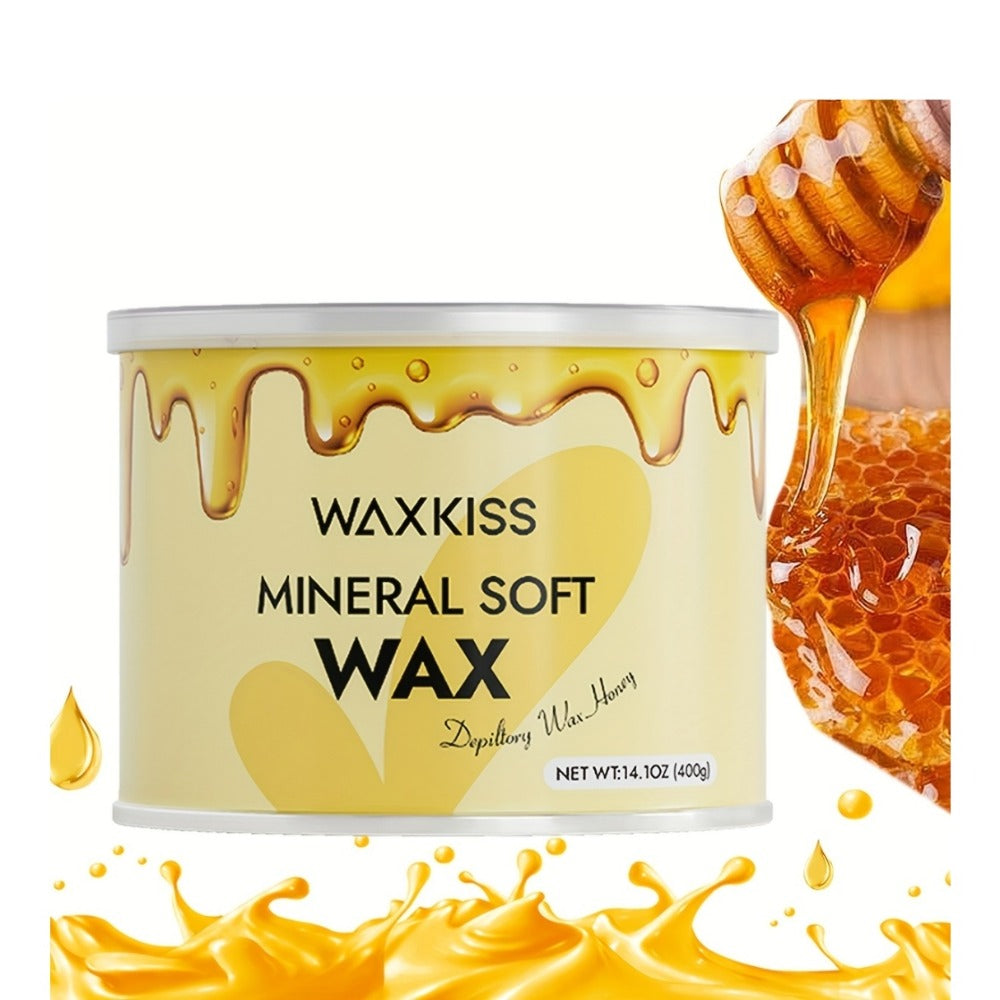 Soft Wax for Hair Removal 400g WAXKISS Honey & Aloe Vera Strip Wax Jar for Face Underarms Legs Body Back All Skin Types DIY Home Salon Waxing Kit for Women