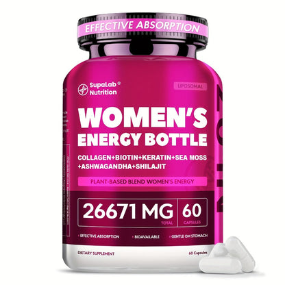 Women's Multivitamin 20-in-1 with Sea Moss, Shilajit & Ashwagandha — Daily Energy, Hormonal Balance, Immune Support, Hair Skin Nails & Sleep, 60 Capsules 26671mg Per Serving for Women