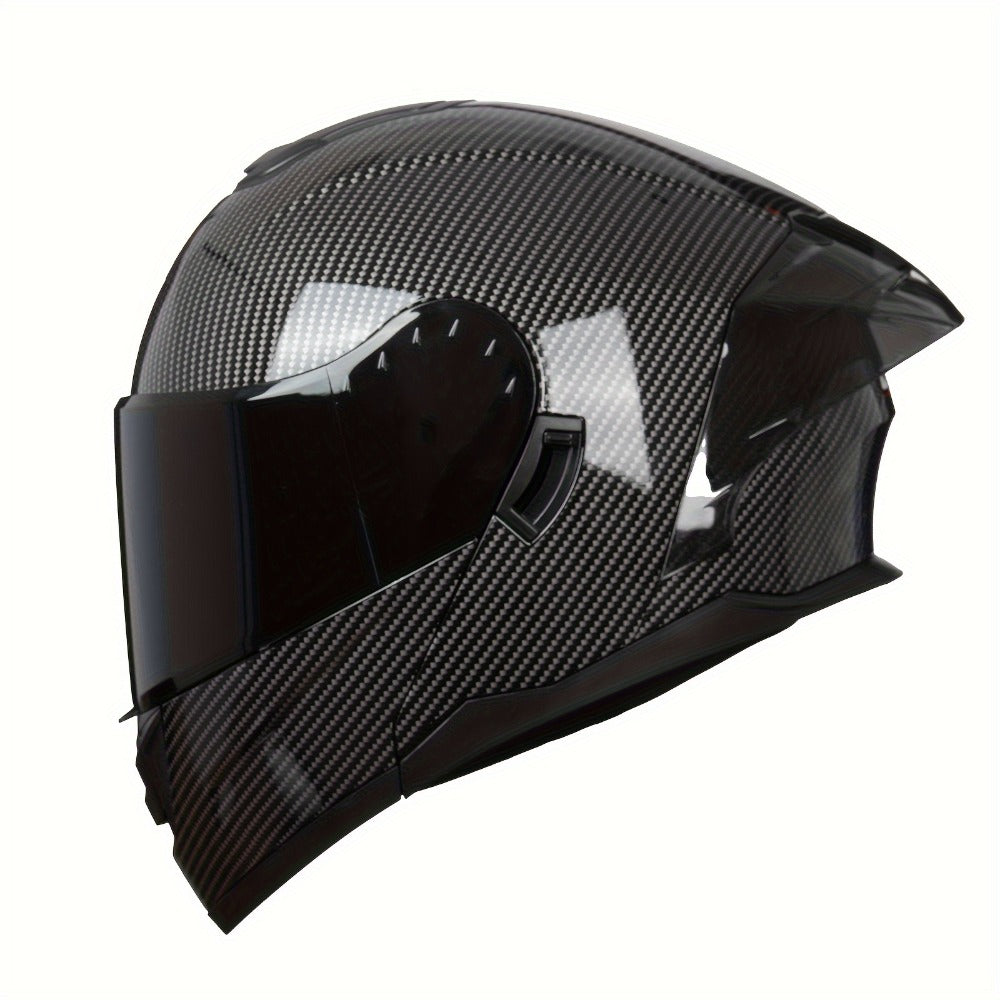 Carbon Fiber Pattern Motorcycle Helmet – Modular Flip-Up Full Face Helmet, Lightweight Motorbike Helmet for Men & Women, Street Riding Safety Helmet M/L/XL