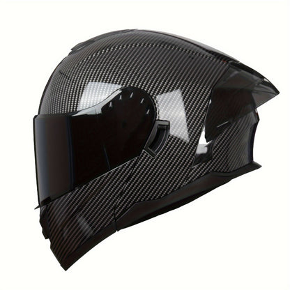 Carbon Fiber Pattern Motorcycle Helmet – Modular Flip-Up Full Face Helmet, Lightweight Motorbike Helmet for Men & Women, Street Riding Safety Helmet M/L/XL
