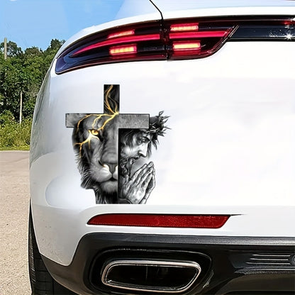 Christmas Lion Cross Stickers 2PCS - Vinyl Decals for Car Bumper, Window, Laptop, Wall Art, Truck, SUV, Guitar & More