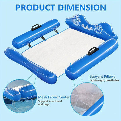 Ergonomic Floating Water Hammock Pool Lounge Chair Inflatable Recliner Sturdy PVC Colorful Design for Adults Swimming Pool Lake Beach Summer Relaxation Blue
