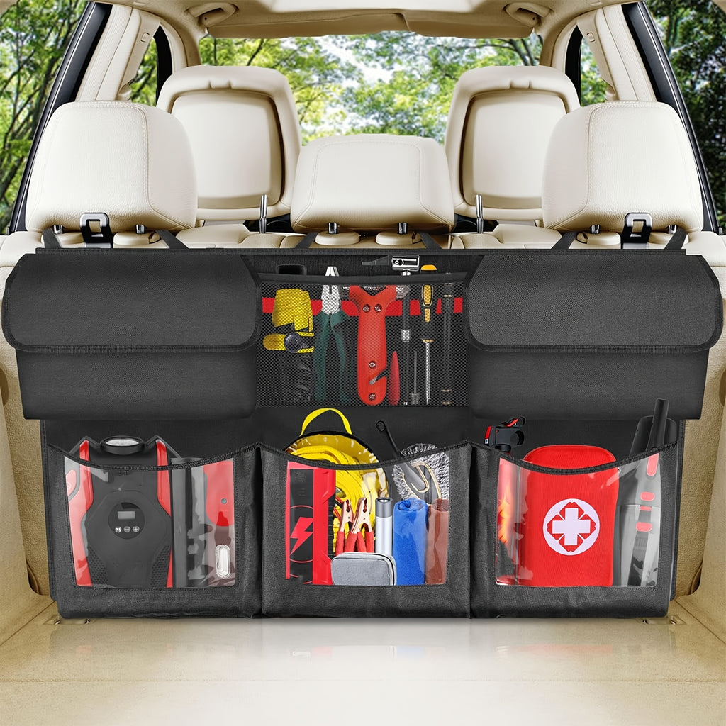 Rear Seat Trunk Organizer Suspended Car Organizer Trunk Foldable Cargo Storage with 6 Large Pockets 3 Adjustable Shoulder Straps 40x19 Inches