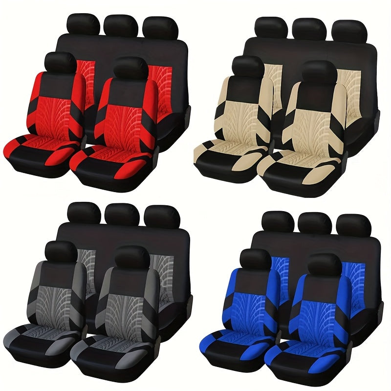 (Full Enclosure) 5-seat Fashion Tire Track Details Car Seat Covers, Suitable for Most 5-seat Models On The Market, Breathable Fabric.