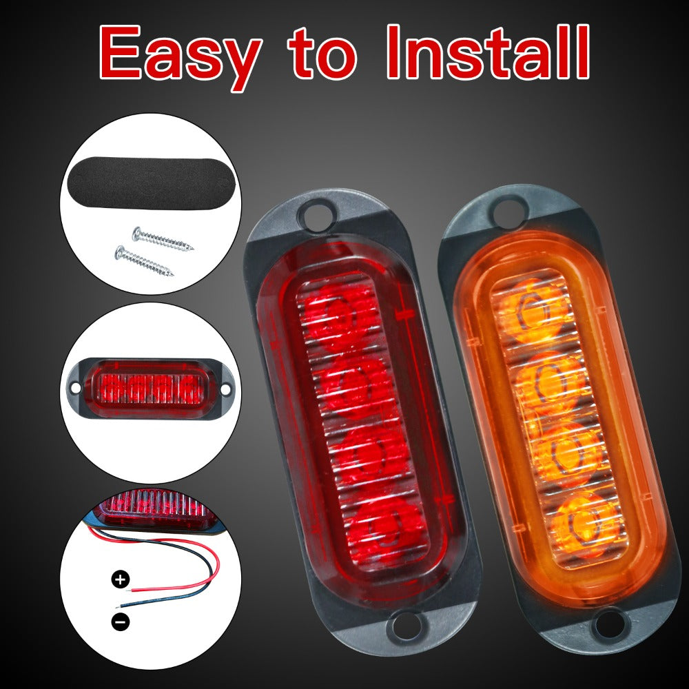 LED Side Marker Indicator Lamps 10pcs, 12V-24V 10-LED ABS Clearance Lights for Car Truck Trailer, Plug-and-Play Side Indicator Light Kit in Amber White Red Blue Green Purple