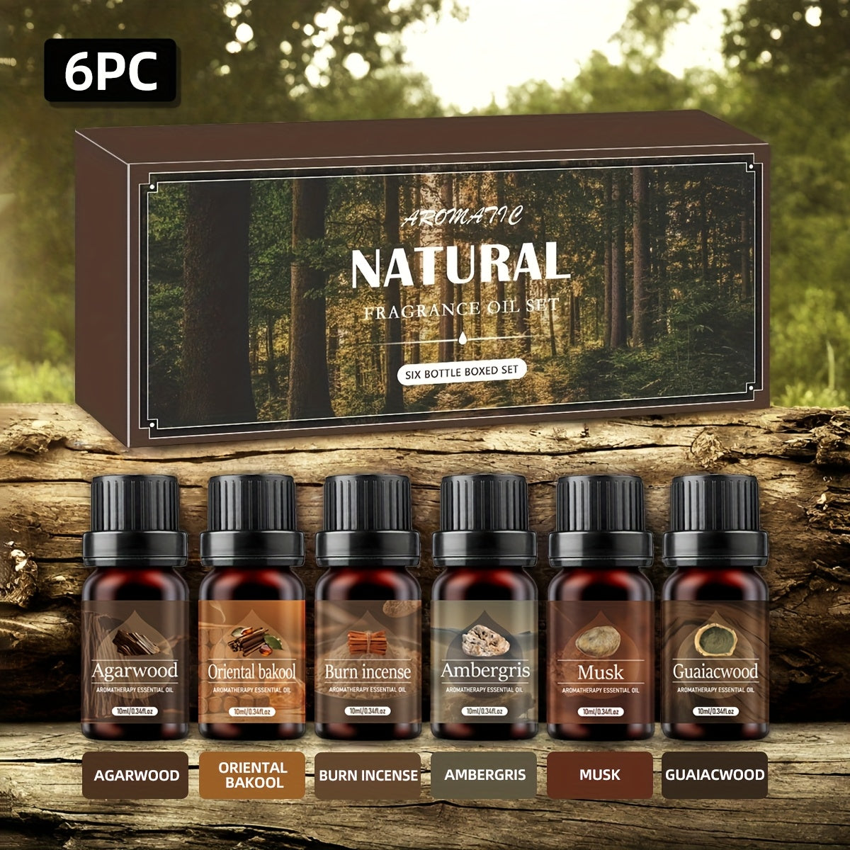 Agarwood Essential Oil Set 6pcs – Luxury Woody Fragrance Blend for Diffuser, Candle, Aroma Stone & Car | Ramadan, Christmas & Holiday Gift
