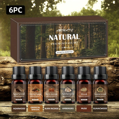 Agarwood Essential Oil Set 6pcs – Luxury Woody Fragrance Blend for Diffuser, Candle, Aroma Stone & Car | Ramadan, Christmas & Holiday Gift