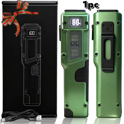 Tactical LED Flashlight EDC Flat Design - 3000 Lumen Rechargeable Torch, 8 Modes UV Light, Aluminum Body, Digital Display, 100M Range for Camping, Hiking & Emergency