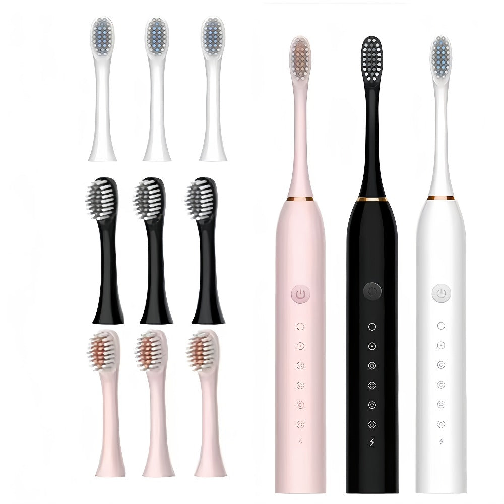Rechargeable Electric Toothbrush with 6 Cleaning Modes & Smart Timer – USB Sonic Toothbrush for Adults, Replacement Heads Included, 3 Colors, Whitens Teeth & Protects Gums, Great Family Gift
